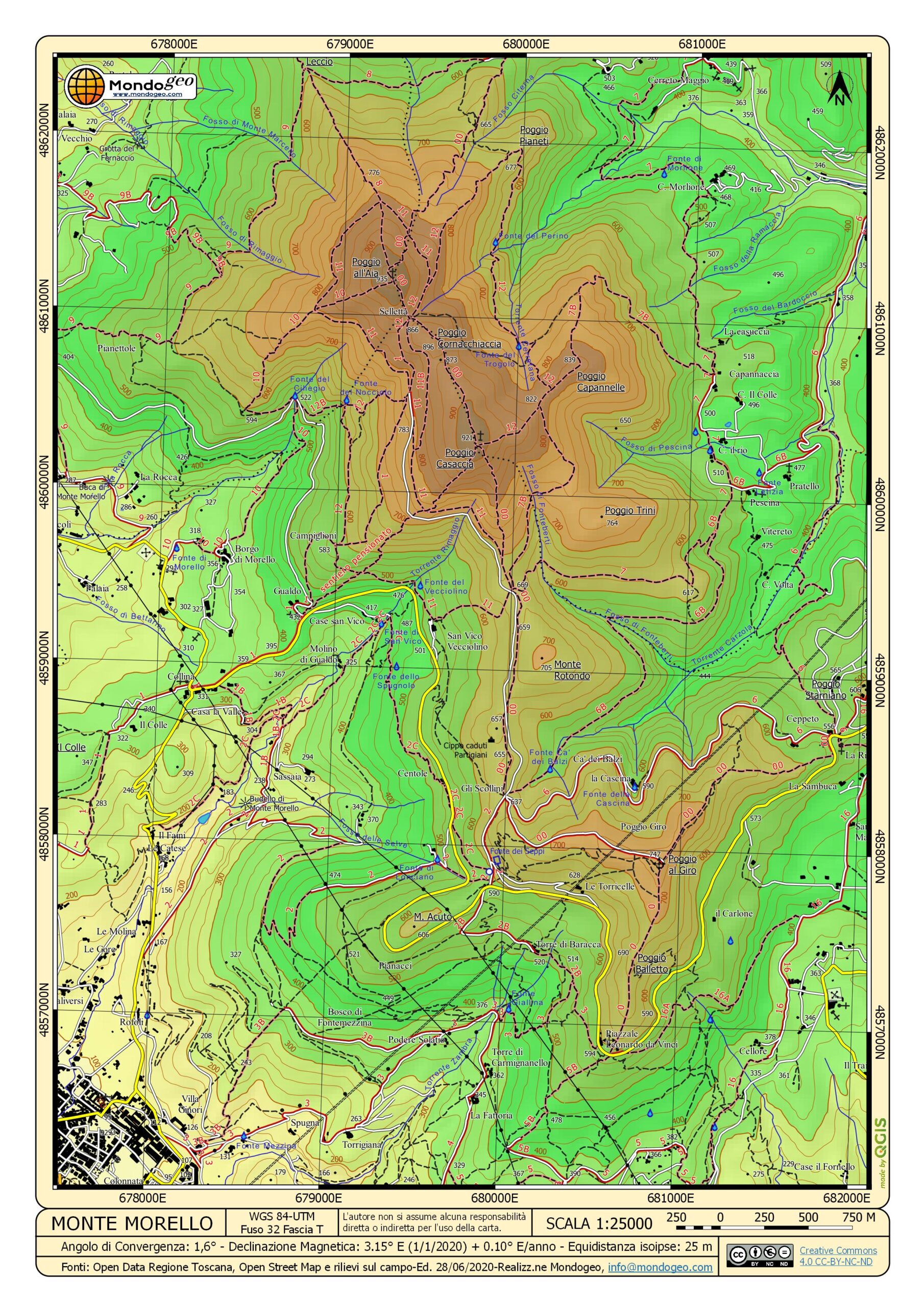 Mappa di Monte Morello con fasce altimentriche