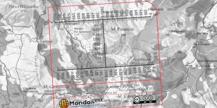 Coordinatometro scala 1:50000 ad H per reticoli di 2 Km di lato