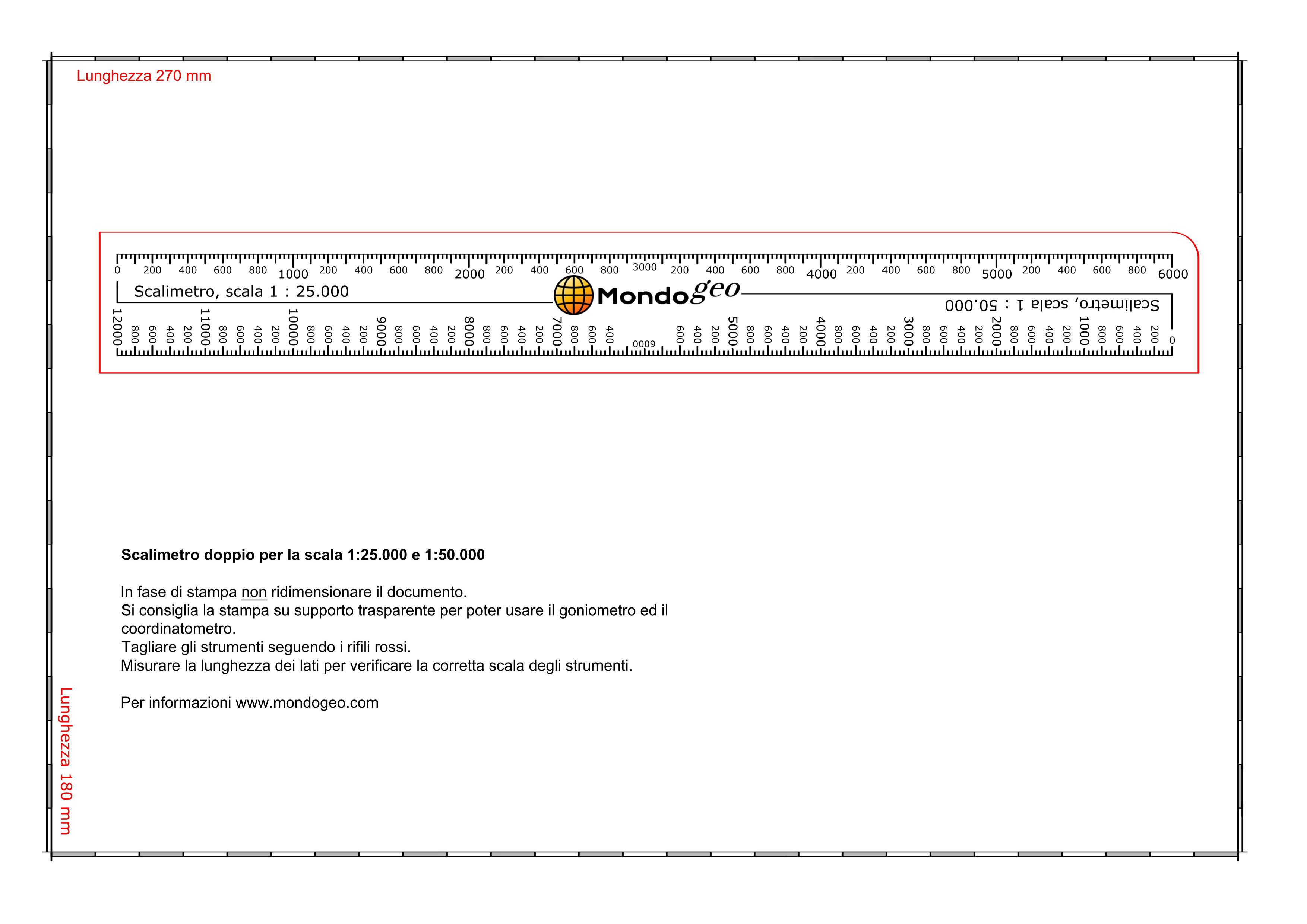 Coordinatometro per cartoncino in scala 1:25.000